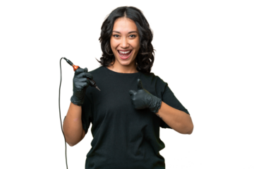Tattoo artist Argentinian woman over isolated background giving a thumbs up gesture
