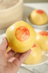 Handmade Chinese Pumpkin Steamed Buns with Fortune Stamps Traditional Shandong Cuisine