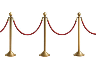 Elegant golden stanchions with red velvet ropes creating a barrier on a black background