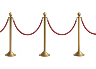 Elegant golden stanchions with red velvet ropes creating a barrier on a black background