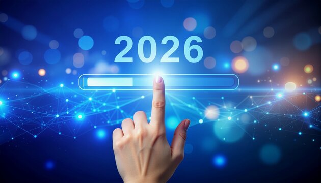Finger pushing a digital button on a touchscreen interface to select a business solution 2026 loading - Powered by Adobe