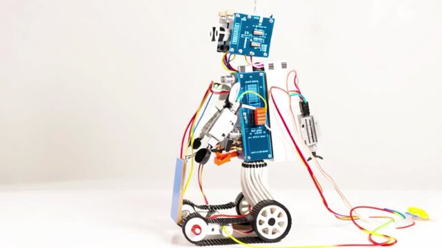 Educational robot prototype built with Arduino electronics, DIY robotics engineering project, programmable smart machine concept, STEM learning technology, automation innovation, coding hardware exper