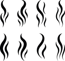 Set of stylized black steam or smoke icons for graphic design
