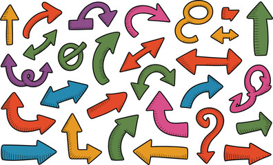Colorful hand drawn arrows pointing in various directions and shapes