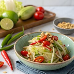 Thai som tum green papaya salad with chili, lime, and peanuts