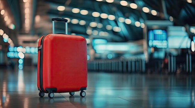Red suitcase in airport terminal (17)