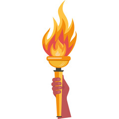 A Hand Holding a Flaming Torch with a Transparent Background in Warm Tones of Orange and Yellow