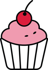 Silhouette cupcake doodle with cherry on top, perfect for bakery, dessert, and sweet food design.