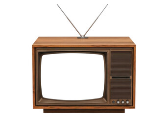 Vintage TV Set With Blank Screen Isolated on Transparent PNG Background.