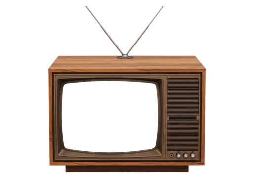 Vintage TV Set With Blank Screen Isolated on Transparent PNG Background.