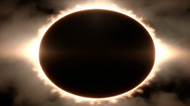 Total Solar Eclipse Corona And Diamond Ring Effect Occurring In The Dark Sky With Wispy Clouds Illuminated By Solar Rays Dramatic Celestial Event