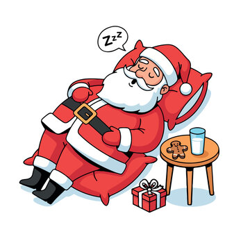 Santa sleeping, cartoon illustration