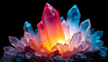 Colorful Crystal Cluster with Vibrant Light Refraction: gemstone, minerals