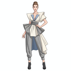 Fashion Modeling Illustration with White Clean Background