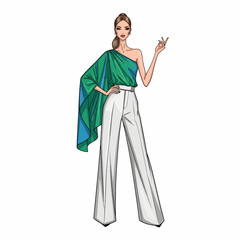 Fashion Modeling Illustration with White Clean Background