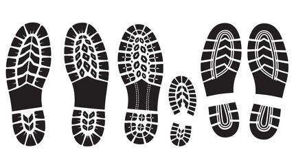 Collection of diverse shoe sole prints graphic element on transparent background silhouette