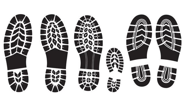 Collection of diverse shoe sole prints graphic element on transparent background silhouette