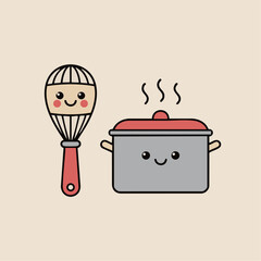 Minimal Pop Cooking Whisk and Pot with Steam Icon | ミニマルポップな料理泡立て器と湯気の鍋のアイコン