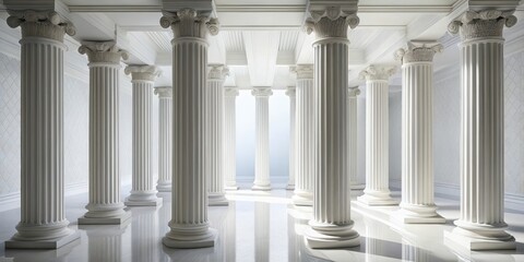 Fototapeta premium A group of white Greek columns standing in a light-filled space with a transparent background