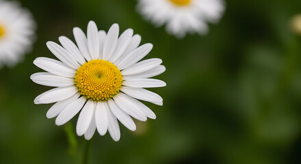 Obraz premium Close-up of a white daisy flower with a yellow center, captured in natural light and soft background blur.