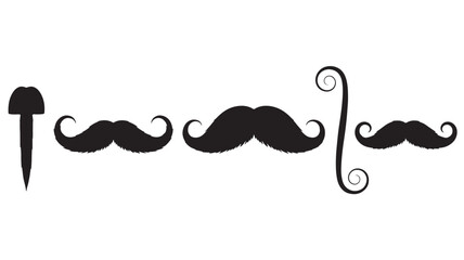 Three distinct mustache designs in black perfect for creative projects on transparent background silhouette