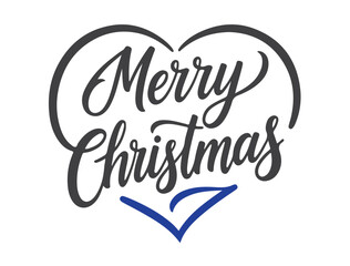 Modern Merry Christmas in calligraphy Sode heart style silhouette white background.
