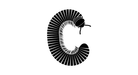 Millipede silhouette on white background