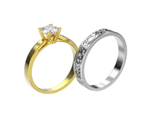 Luxury solitaire and halo diamond rings isolated on white background