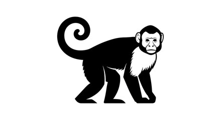 Monkey illustration black and white isolated