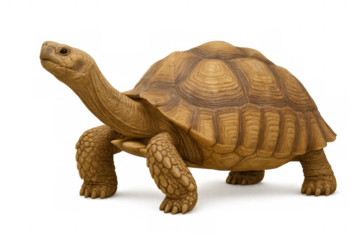 Tortoise with a prominent shell standing and looking up, representing wildlife, nature, and the concept of a long life