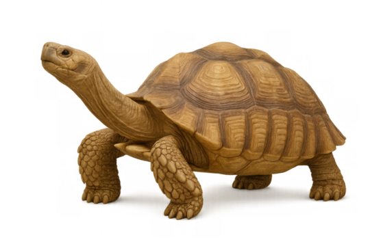 Tortoise with a prominent shell standing and looking up, representing wildlife, nature, and the concept of a long life