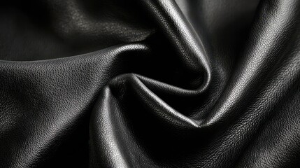 Fototapeta premium Detailed macro shot of black genuine leather material with natural grain texture and dramatic lighting