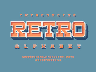 Vector of stylized retro alphabet design with uppercase, numbers and symbols