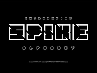 Abstract modern rock style alphabet design with uppercase, numbers and symbols