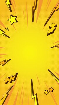 Yellow pop art comic background with lightning bolts