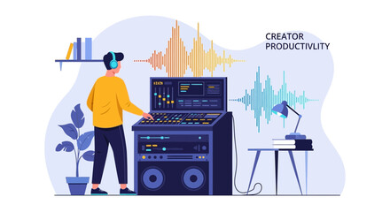 Audio Engineering And Creative Process Depicted Through Modern Graphic Illustration