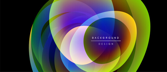 Fototapeta premium Abstract colorful layers create dynamic oval shapes. Background design features vibrant gradients, modern aesthetic.