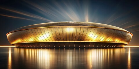 A gleaming golden arena stands alone on a darkened backdrop