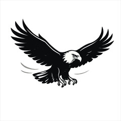 Obraz premium Bold flying eagle silhouette mascot with wide spread wings vector