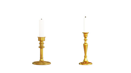 golden candelabra with white candle stick 3D rendering