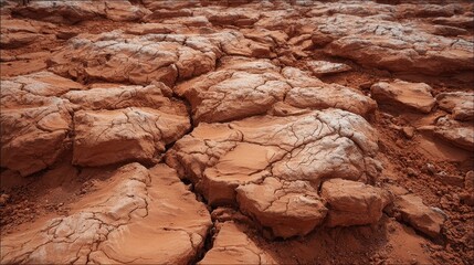 Obraz premium Cracked dry red earth and rock formations with white mineral deposits cracked earth