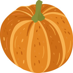 A Vibrant Orange Pumpkin with Green Stem and Brown Spots Against a Transparent Background