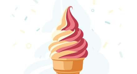 Sweet and refreshing swirled soft-serve ice cream cone, blending vibrant pink and creamy yellow, set against a whimsical background with colorful sprinkles.