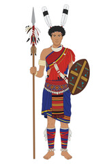 Hornbill Festival Vector Illustration. Traditional Naga Warrior Holding Rifle in Colorful Tribal Attire with Feather Headdress, Cultural Celebration of Nagaland, India, Folk Heritage, and Festival. © Meico Studio