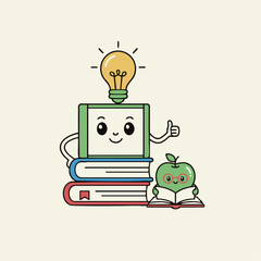 Minimal Pop Education Idea Books Apple Thumbs Up Icon | ミニマルポップな教育アイデアの本とリンゴのアイコン