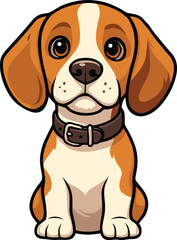 Cute beagle puppy sitting calmly with collar, friendly expression and warm colors