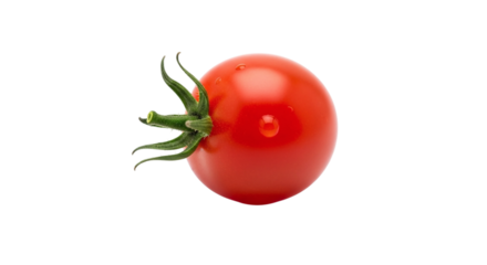 A single ripe cherry tomato isolated on transparent background, a small and juicy fruit, perfect for salads, snacks, and garnishes, adding a burst of flavor