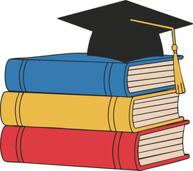 Minimal Pop Education Books Graduation Cap Icon | ミニマルポップな教育の本と卒業帽のアイコン