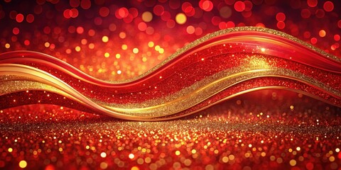 Glittery waves on a vibrant red abstract background with irregular shapes and patterns