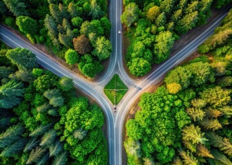 Forest Intersection Convergence Road Way Crossroads